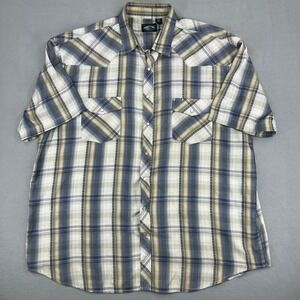 Falcon Bay Mens 3XLT Plaid Western Pearl Snap Short Sleeve Shirt Blue Tan White